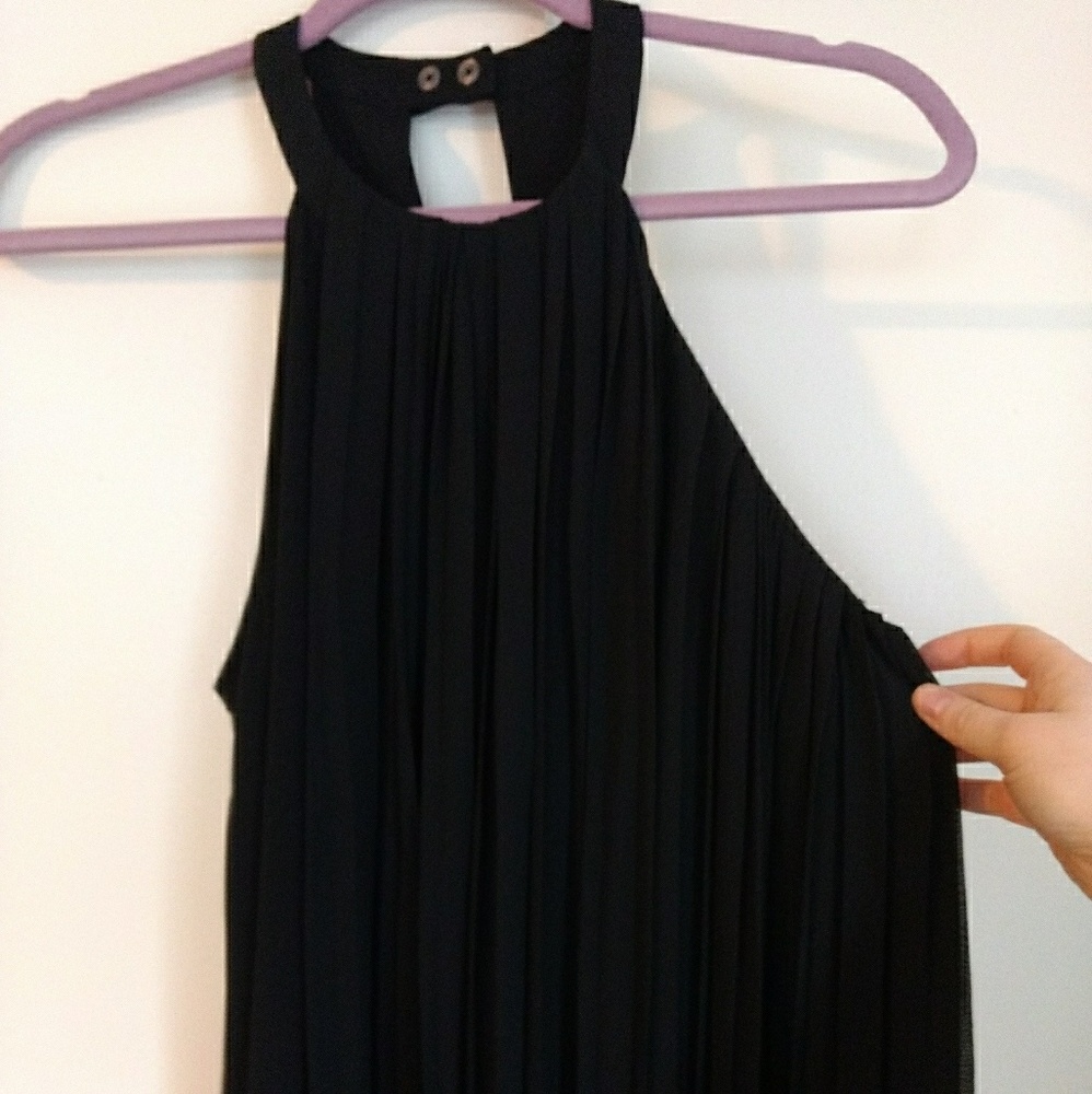 Asymmetric Black Halter Dress